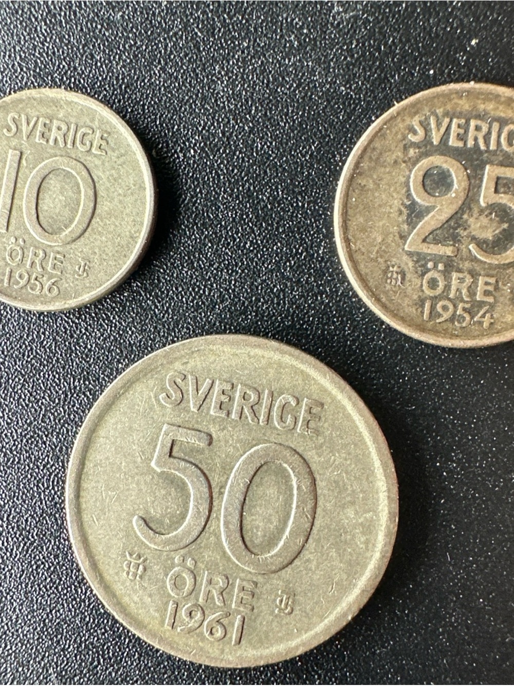 1961, 1954 & 1956 SWEDEN - 50 ORE & 2x 10 ORE- SILVER COINS - VINTAGE - EUROPEON